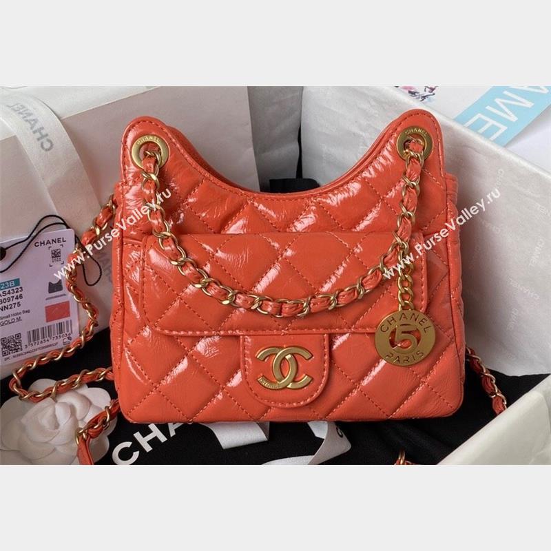 Chanel Shiny Crumpled Calfskin Small Hobo Bag AS4323 Orange 2023 (jiyuan-23100960)