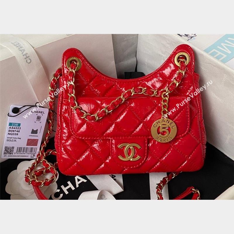 Chanel Shiny Crumpled Calfskin Small Hobo Bag AS4323 Red 2023 (jiyuan-23100958)
