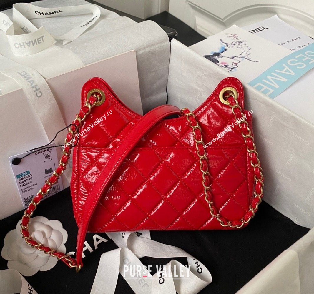 Chanel Shiny Crumpled Calfskin Small Hobo Bag AS4323 Red 2023 (jiyuan-23100958)