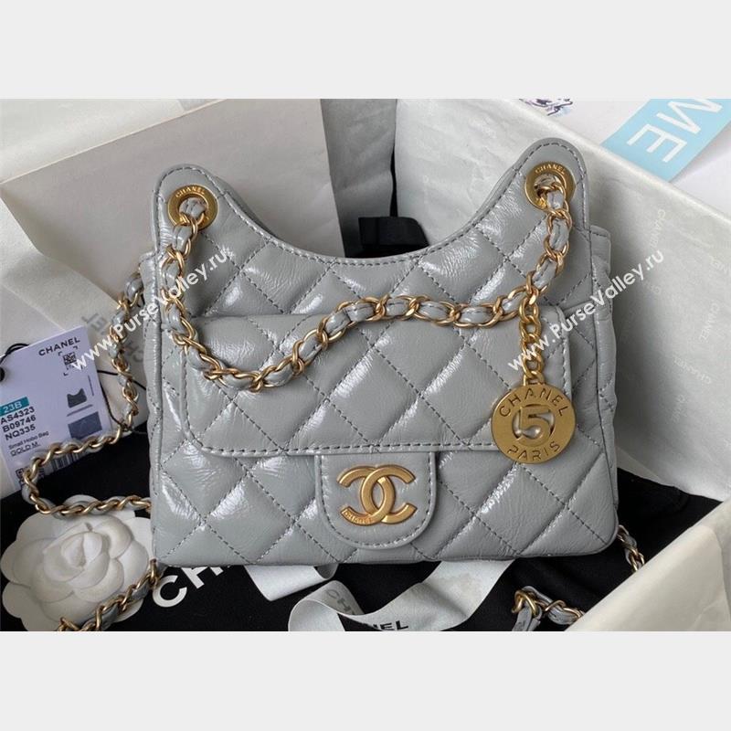 Chanel Shiny Crumpled Calfskin Small Hobo Bag AS4323 Gray 2023 (jiyuan-23100962)