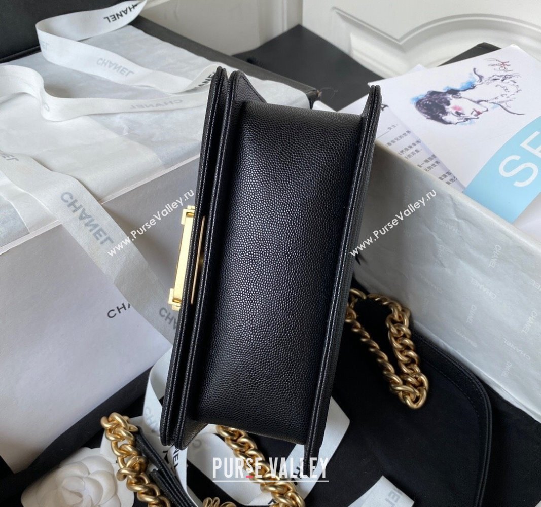Chanel Grained Shiny Calfskin BOY Flap Bag with Handle A94805 Black 2023 (jiyuan-23100705)