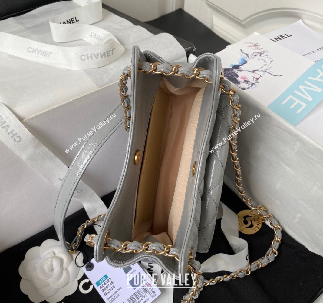 Chanel Shiny Crumpled Calfskin Small Hobo Bag AS4323 Gray 2023 (jiyuan-23100962)