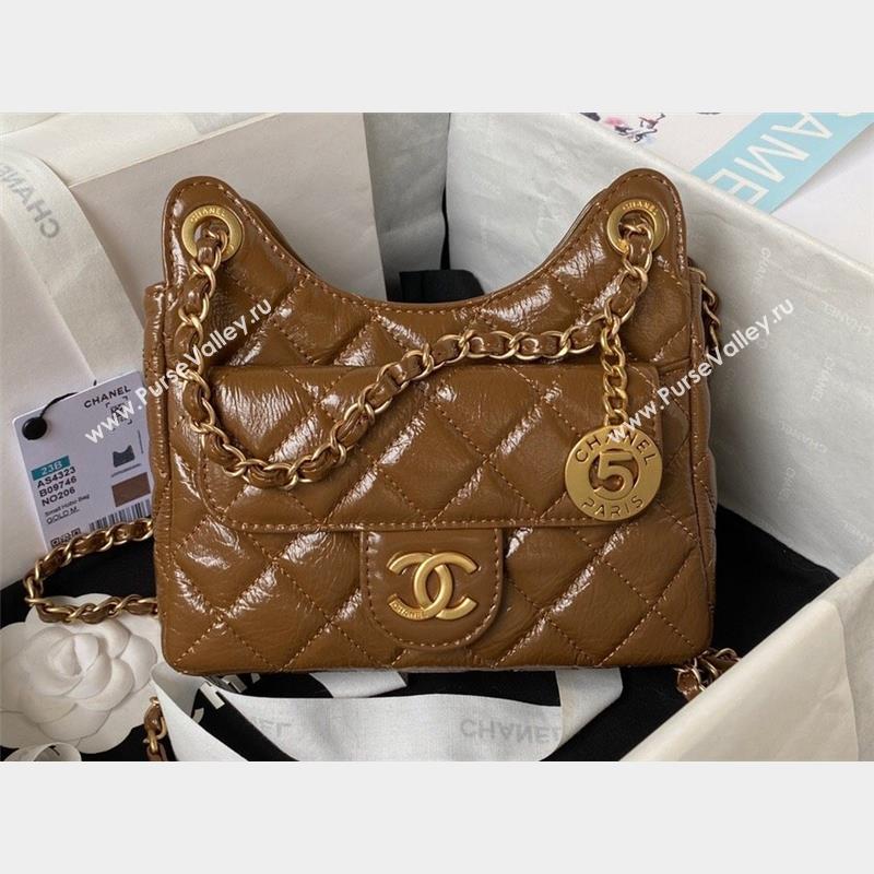 Chanel Shiny Crumpled Calfskin Small Hobo Bag AS4323 Brown 2023 (jiyuan-23100961)