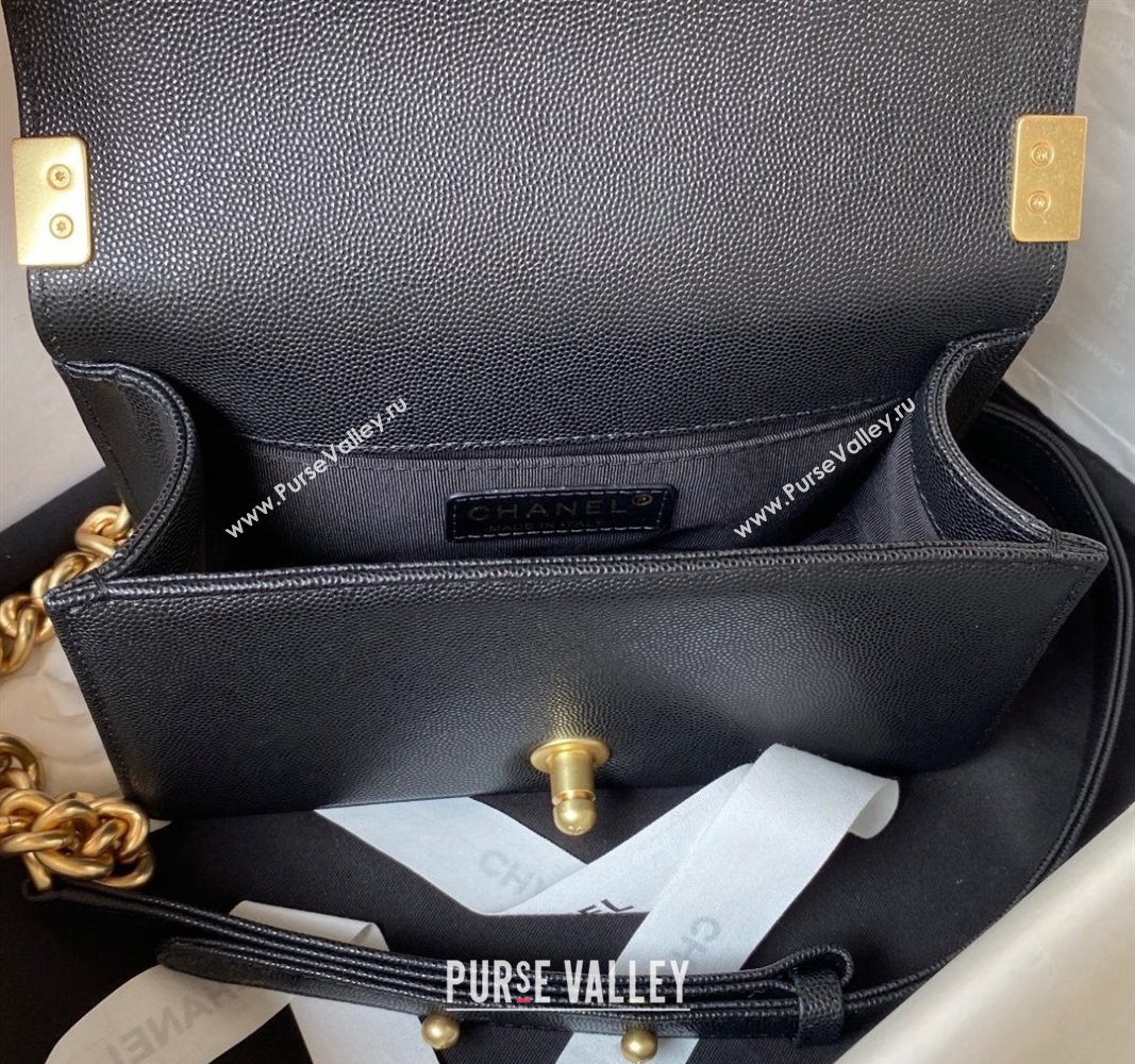 Chanel Grained Shiny Calfskin BOY Flap Bag with Handle A94805 Black 2023 (jiyuan-23100705)