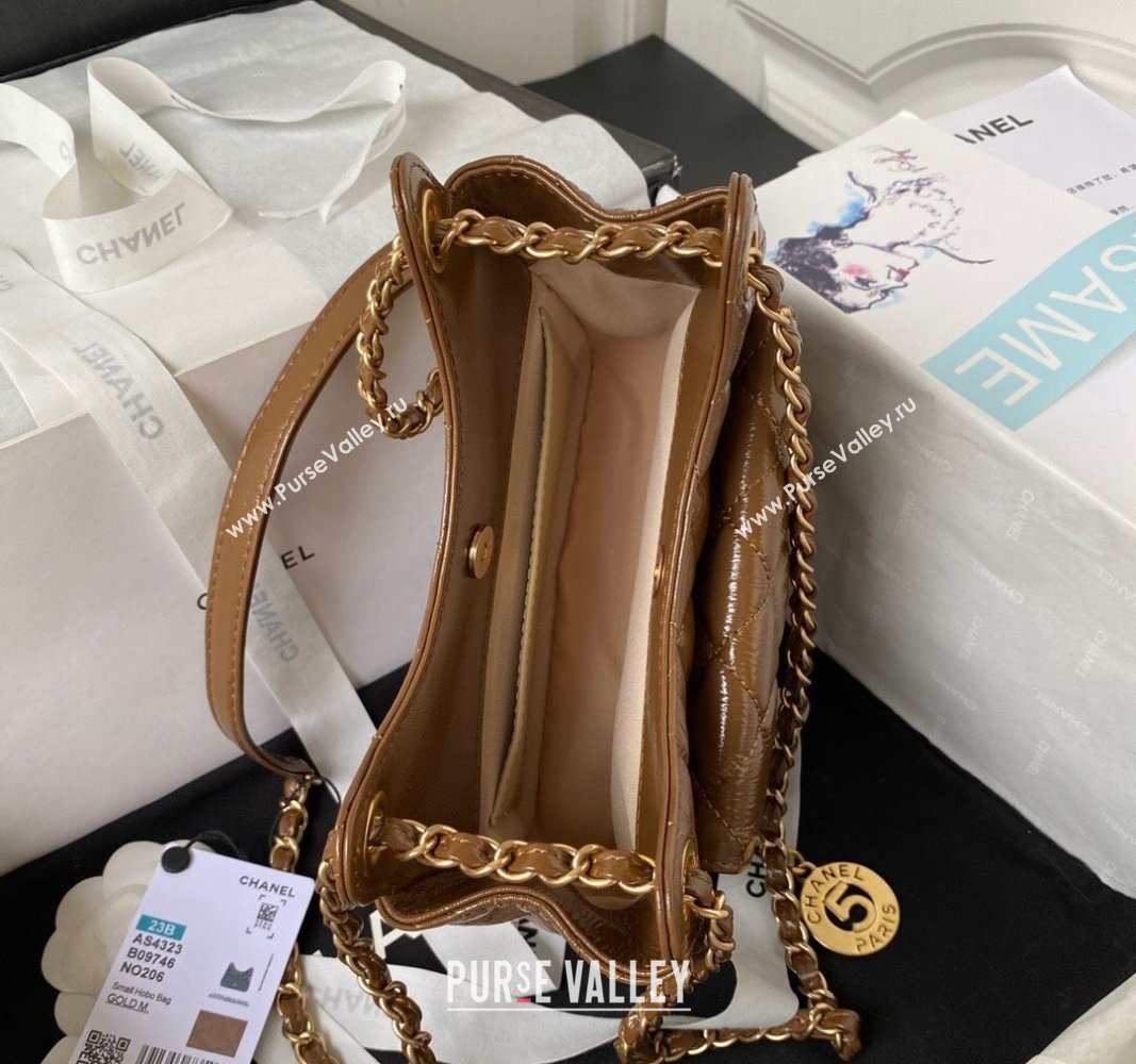 Chanel Shiny Crumpled Calfskin Small Hobo Bag AS4323 Brown 2023 (jiyuan-23100961)