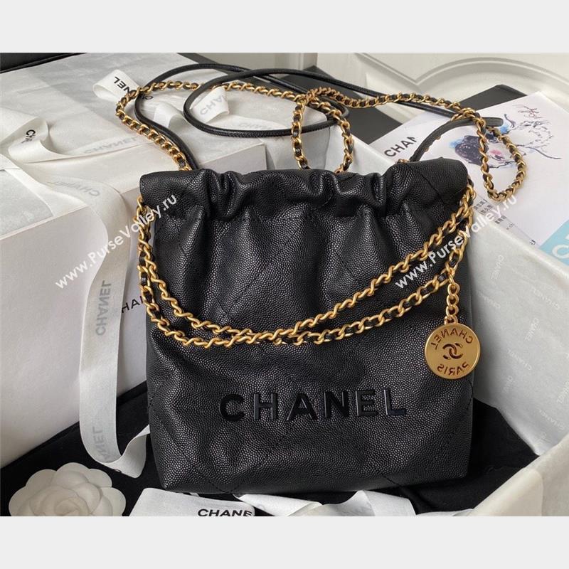 Chanel Shiny Grained Calfskin and Lacquered Metal CHANEL 22 Mini Handbag AS3980 Black 2023 (jiyuan-23101005)