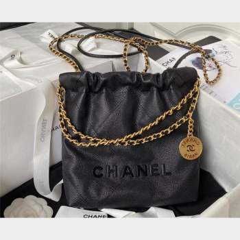 Chanel Shiny Grained Calfskin and Lacquered Metal CHANEL 22 Mini Handbag AS3980 Black 2023 (jiyuan-23101005)