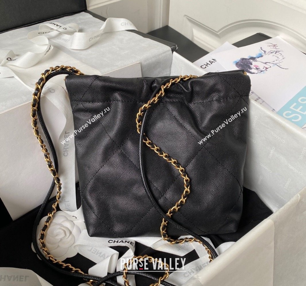 Chanel Shiny Grained Calfskin and Lacquered Metal CHANEL 22 Mini Handbag AS3980 Black 2023 (jiyuan-23101005)