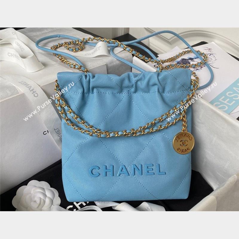 Chanel Shiny Grained Calfskin and Lacquered Metal CHANEL 22 Mini Handbag AS3980 Blue 2023 (jiyuan-23101007)