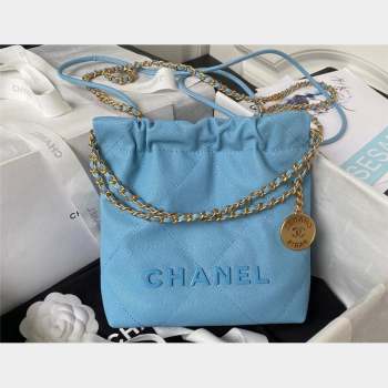 Chanel Shiny Grained Calfskin and Lacquered Metal CHANEL 22 Mini Handbag AS3980 Blue 2023 (jiyuan-23101007)