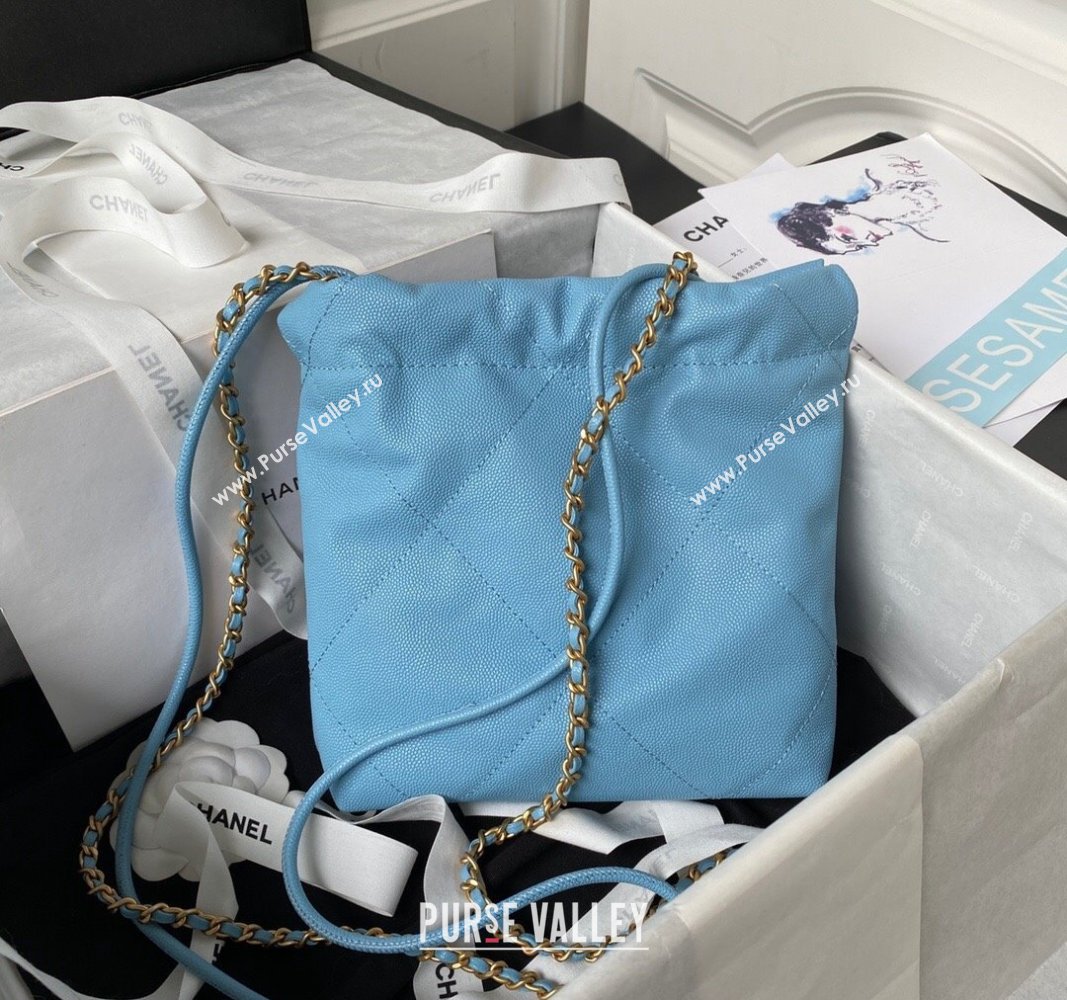 Chanel Shiny Grained Calfskin and Lacquered Metal CHANEL 22 Mini Handbag AS3980 Blue 2023 (jiyuan-23101007)