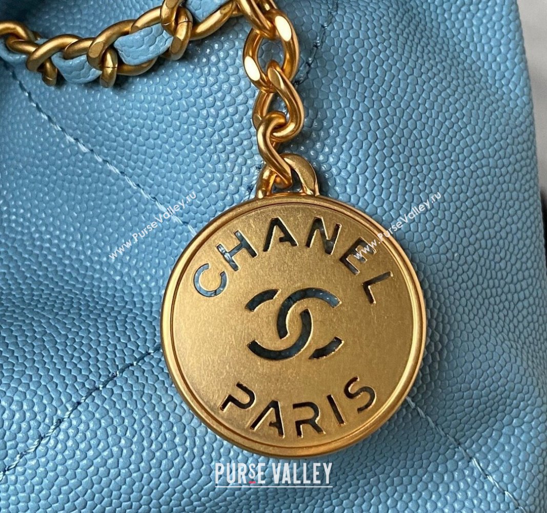 Chanel Shiny Grained Calfskin and Lacquered Metal CHANEL 22 Mini Handbag AS3980 Blue 2023 (jiyuan-23101007)