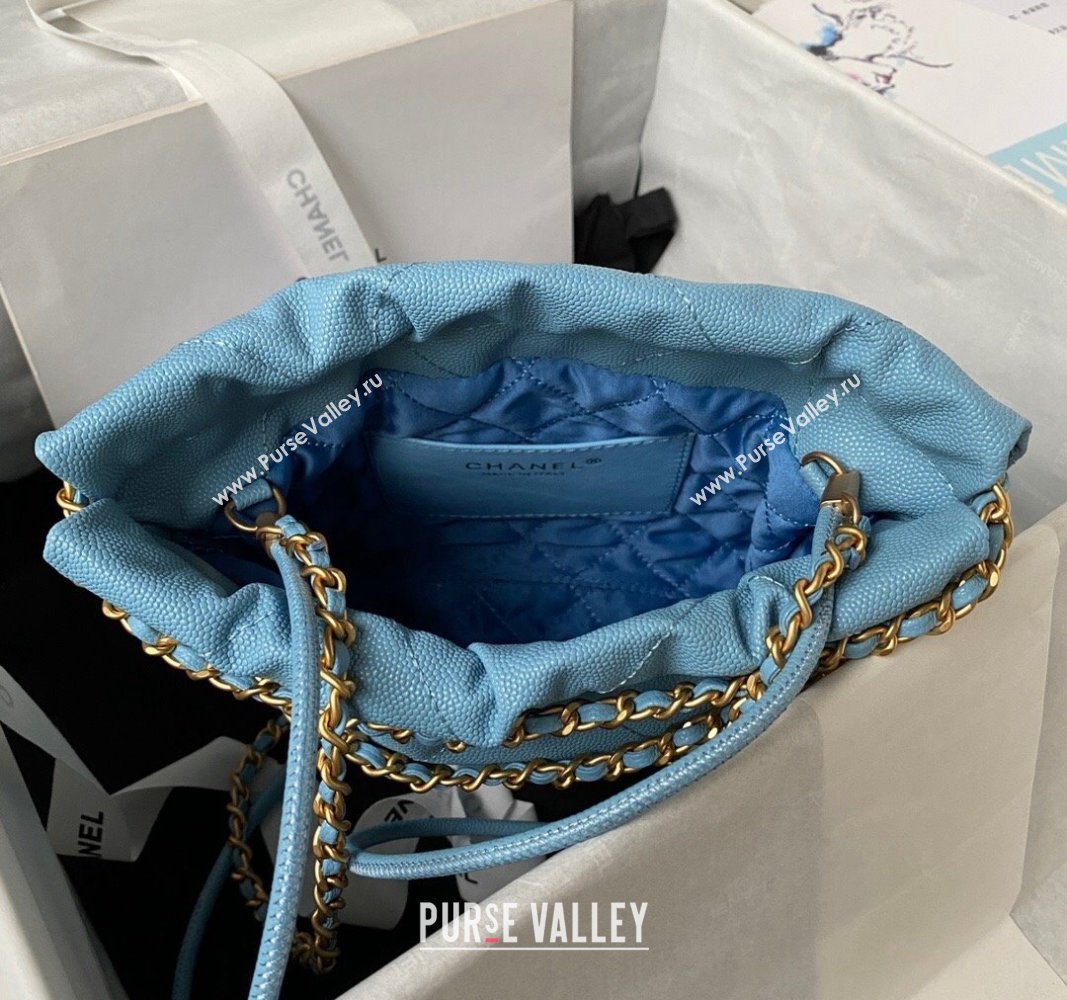 Chanel Shiny Grained Calfskin and Lacquered Metal CHANEL 22 Mini Handbag AS3980 Blue 2023 (jiyuan-23101007)