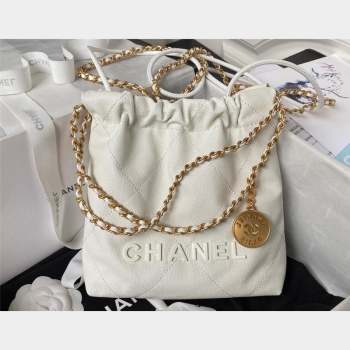 Chanel Shiny Grained Calfskin and Lacquered Metal CHANEL 22 Mini Handbag AS3980 White 2023 (jiyuan-23101006)