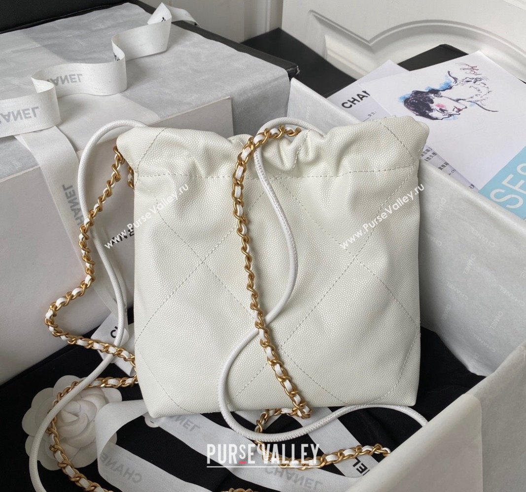 Chanel Shiny Grained Calfskin and Lacquered Metal CHANEL 22 Mini Handbag AS3980 White 2023 (jiyuan-23101006)