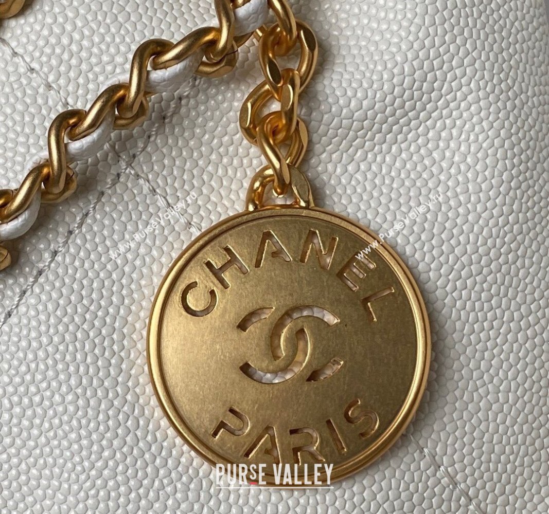 Chanel Shiny Grained Calfskin and Lacquered Metal CHANEL 22 Mini Handbag AS3980 White 2023 (jiyuan-23101006)