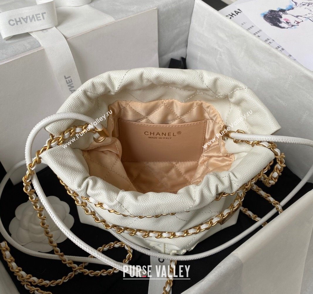 Chanel Shiny Grained Calfskin and Lacquered Metal CHANEL 22 Mini Handbag AS3980 White 2023 (jiyuan-23101006)