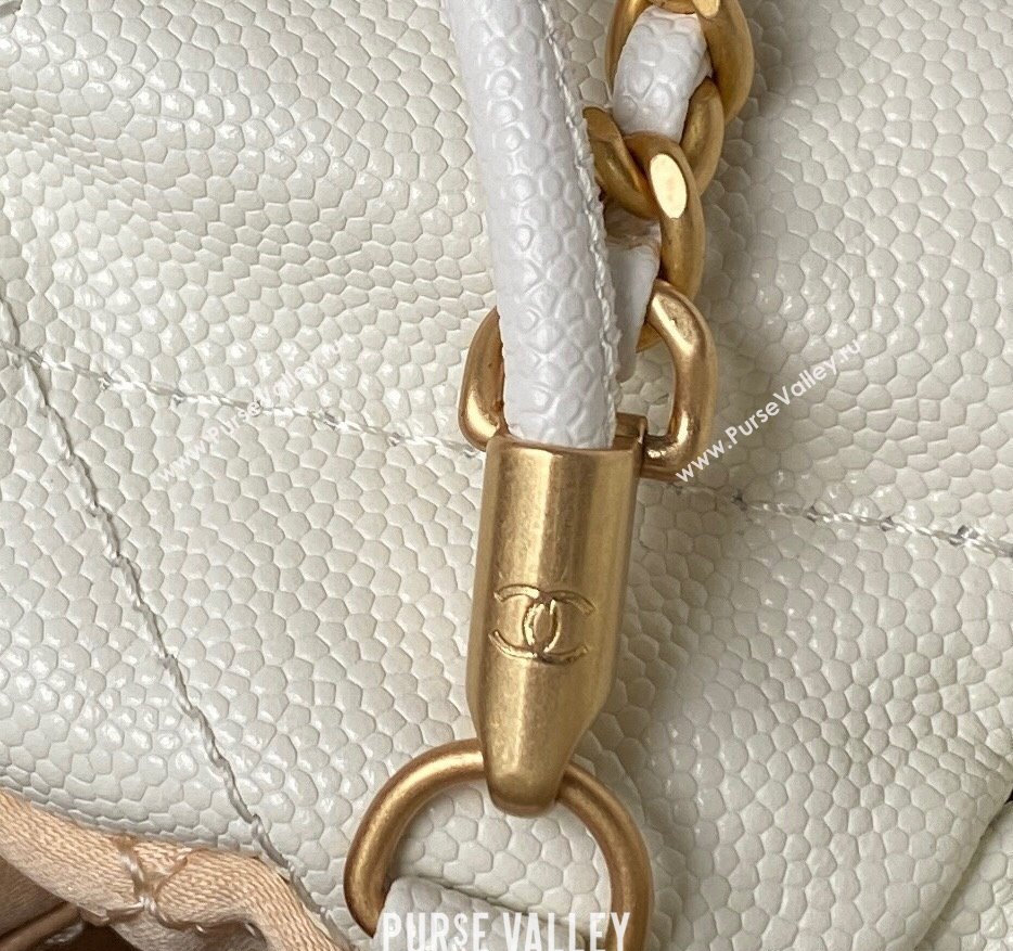 Chanel Shiny Grained Calfskin and Lacquered Metal CHANEL 22 Mini Handbag AS3980 White 2023 (jiyuan-23101006)