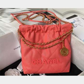Chanel Shiny Grained Calfskin and Lacquered Metal CHANEL 22 Mini Handbag AS3980 Coral Pink 2023 (jiyuan-23101009)