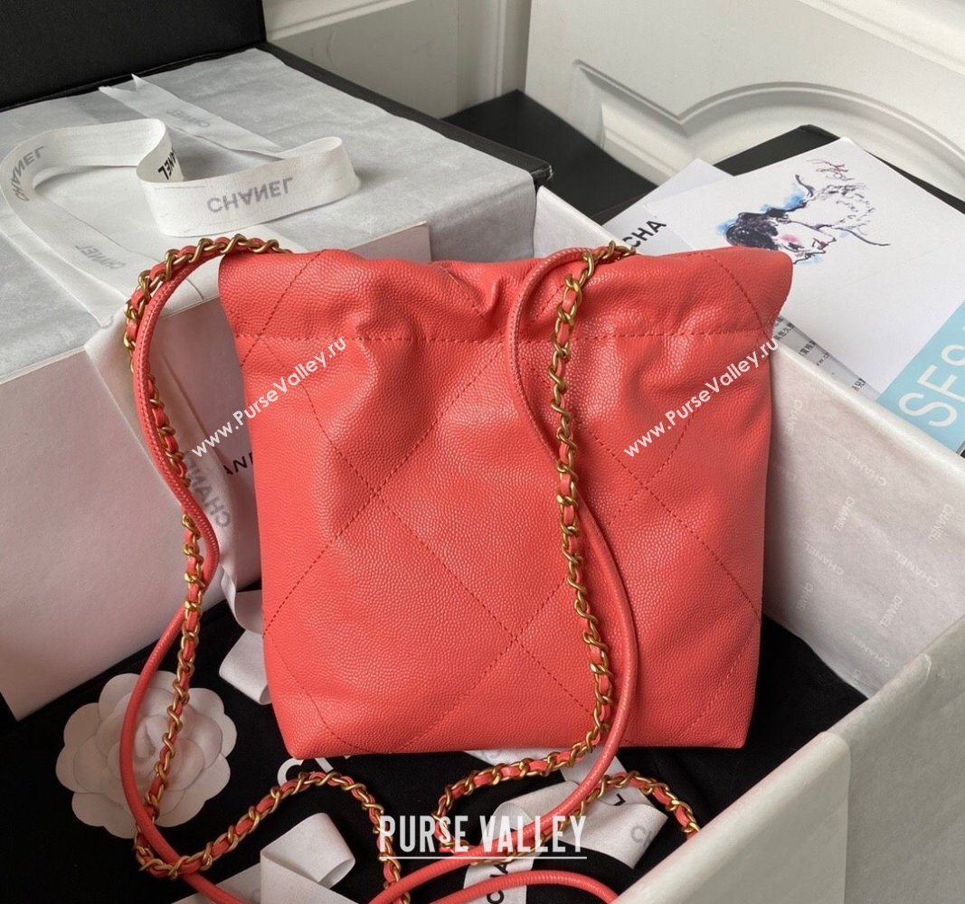 Chanel Shiny Grained Calfskin and Lacquered Metal CHANEL 22 Mini Handbag AS3980 Coral Pink 2023 (jiyuan-23101009)