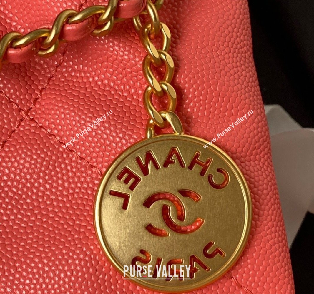 Chanel Shiny Grained Calfskin and Lacquered Metal CHANEL 22 Mini Handbag AS3980 Coral Pink 2023 (jiyuan-23101009)