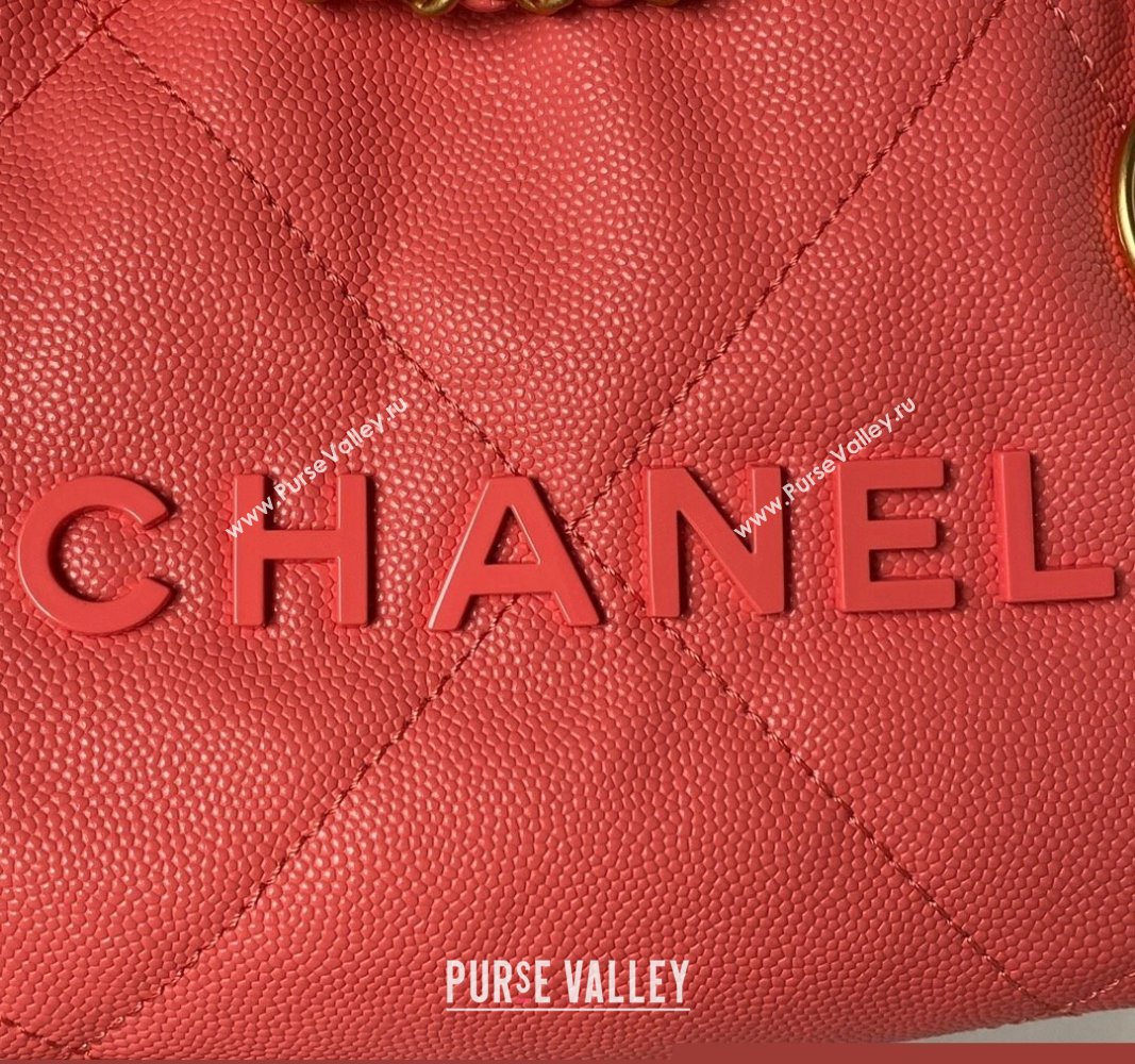 Chanel Shiny Grained Calfskin and Lacquered Metal CHANEL 22 Mini Handbag AS3980 Coral Pink 2023 (jiyuan-23101009)
