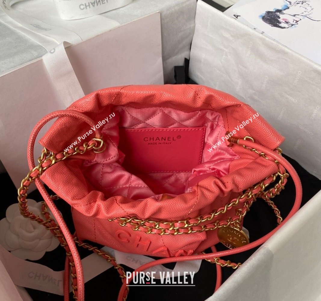 Chanel Shiny Grained Calfskin and Lacquered Metal CHANEL 22 Mini Handbag AS3980 Coral Pink 2023 (jiyuan-23101009)