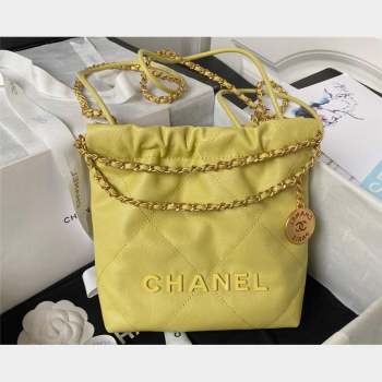 Chanel Shiny Grained Calfskin and Lacquered Metal CHANEL 22 Mini Handbag AS3980 Yellow 2023 (jiyuan-23101010)