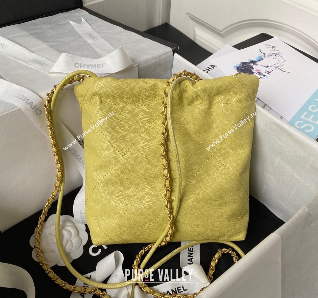Chanel Shiny Grained Calfskin and Lacquered Metal CHANEL 22 Mini Handbag AS3980 Yellow 2023 (jiyuan-23101010)