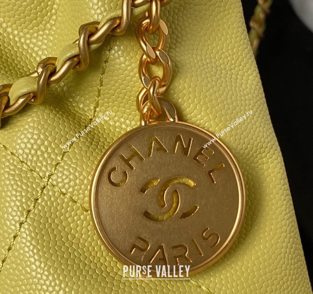 Chanel Shiny Grained Calfskin and Lacquered Metal CHANEL 22 Mini Handbag AS3980 Yellow 2023 (jiyuan-23101010)