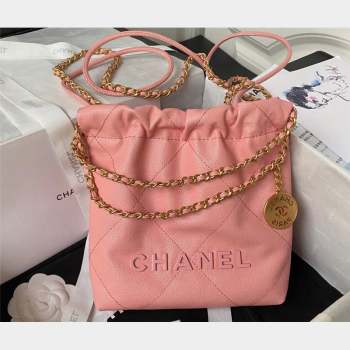 Chanel Shiny Grained Calfskin and Lacquered Metal CHANEL 22 Mini Handbag AS3980 Pink 2023 (jiyuan-23101008)