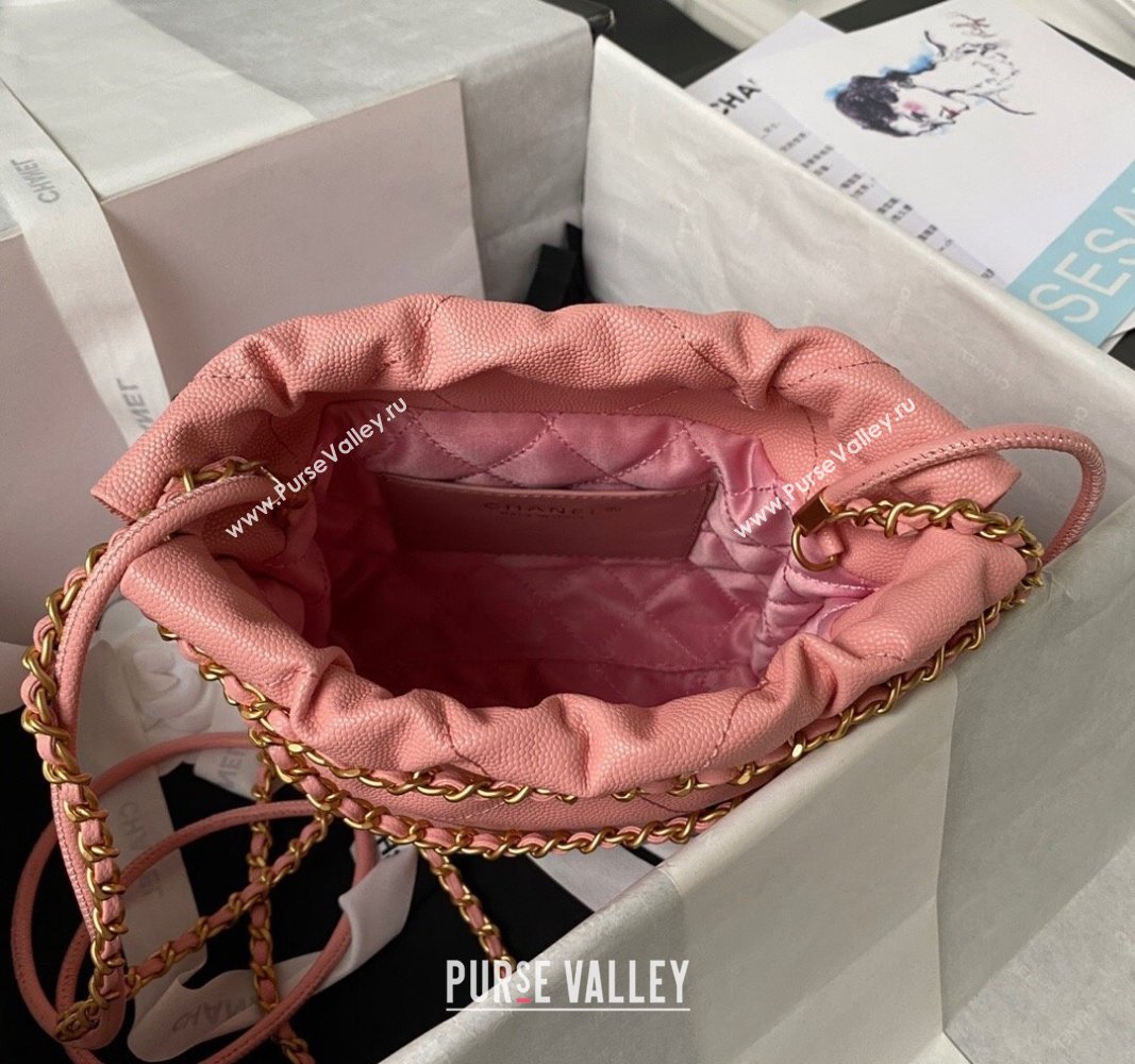 Chanel Shiny Grained Calfskin and Lacquered Metal CHANEL 22 Mini Handbag AS3980 Pink 2023 (jiyuan-23101008)