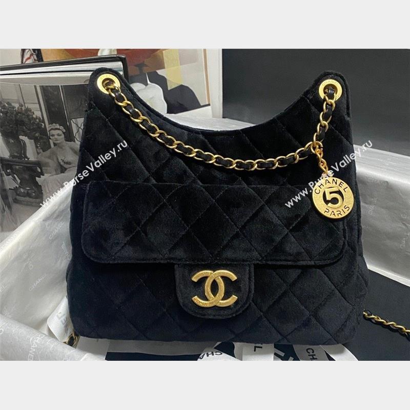 Chanel Velvet Hobo Handbag AS4322 Black 2023 (jiyuan-23100956)