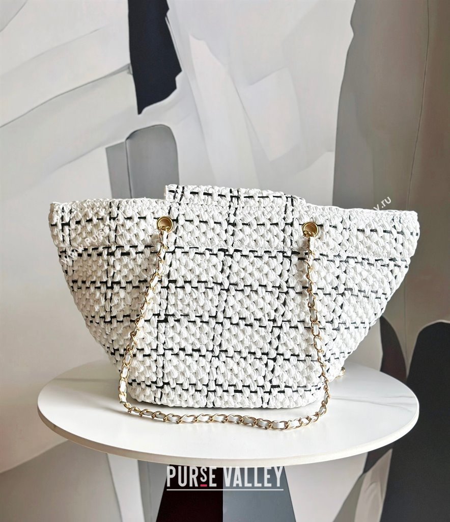 Chanel Shopping Bag in Raffia Effect Braided Tweed AS3786 White 2023 (jiyuan-23101027)