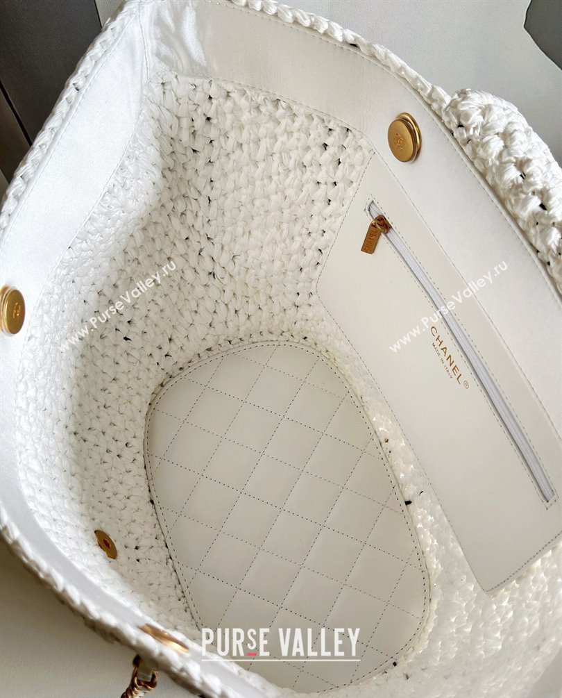Chanel Shopping Bag in Raffia Effect Braided Tweed AS3786 White 2023 (jiyuan-23101027)