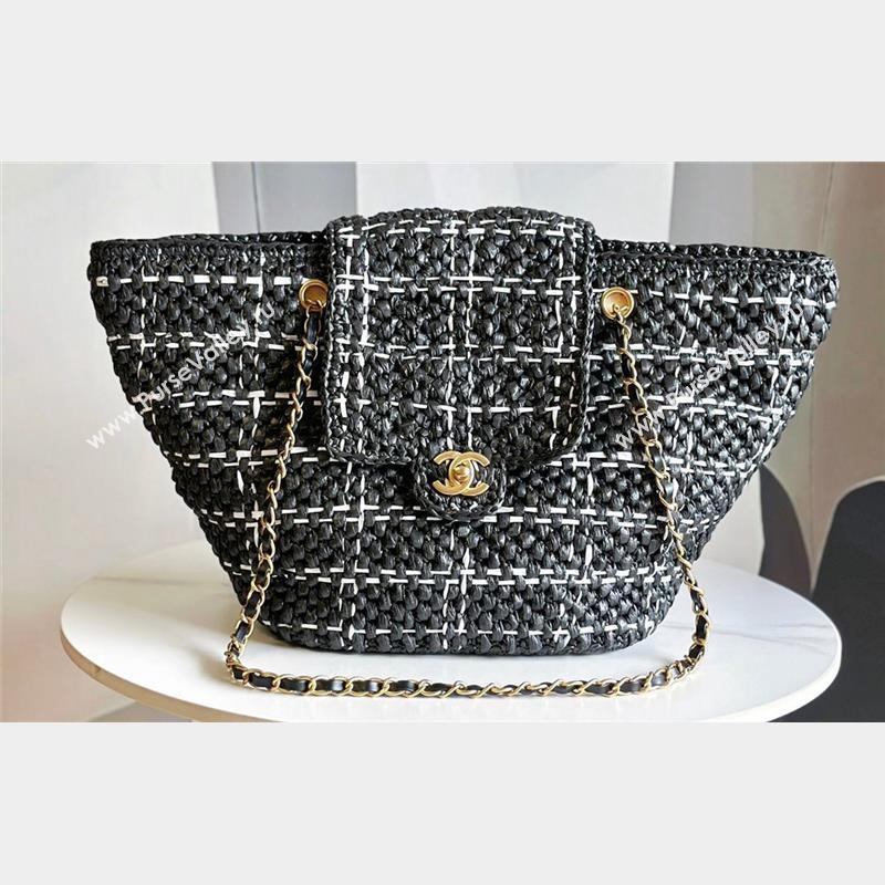 Chanel Shopping Bag in Raffia Effect Braided Tweed AS3786 Black 2023 (jiyuan-23101026)