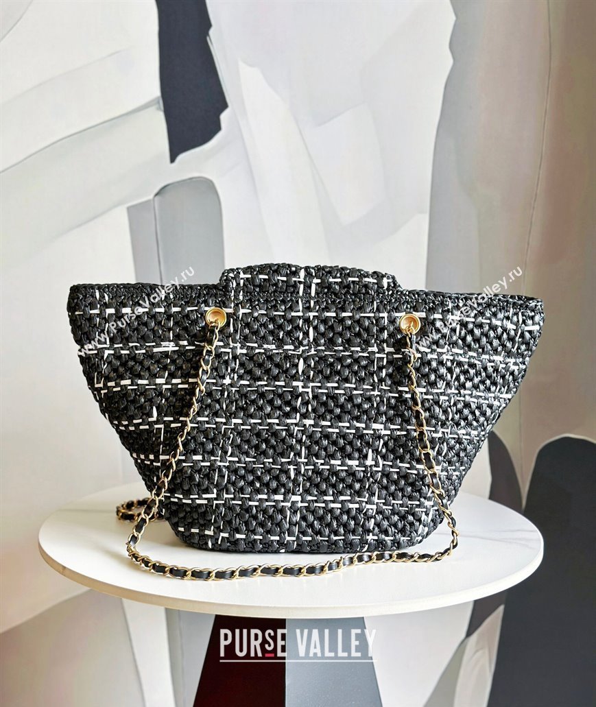 Chanel Shopping Bag in Raffia Effect Braided Tweed AS3786 Black 2023 (jiyuan-23101026)