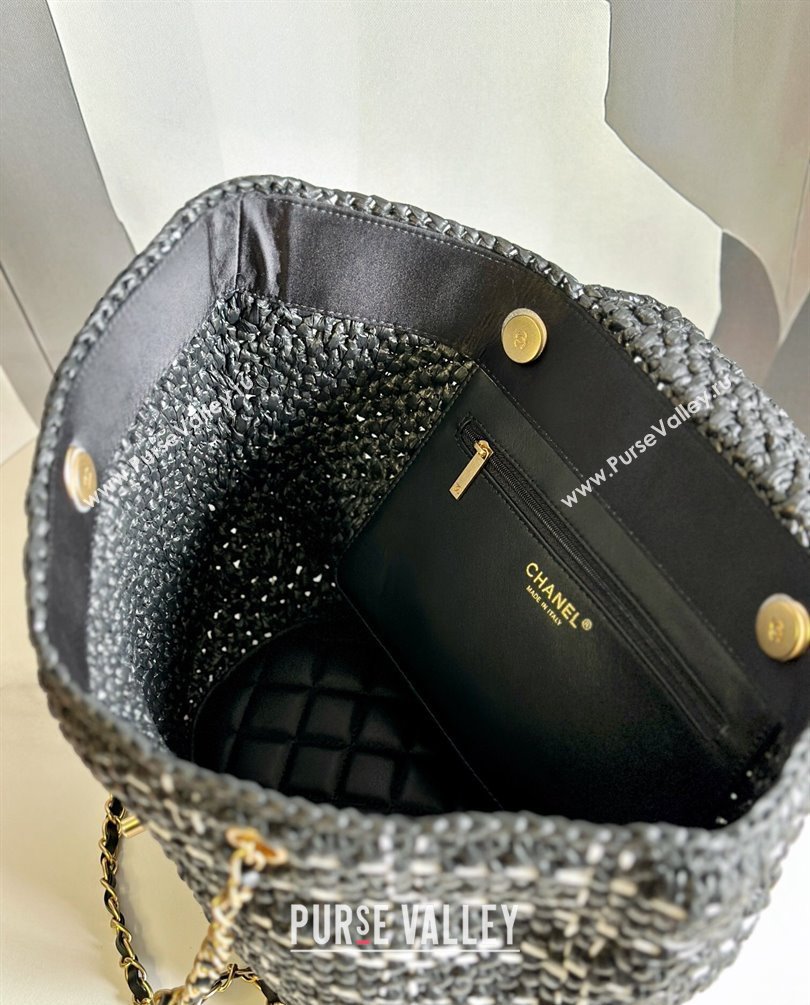 Chanel Shopping Bag in Raffia Effect Braided Tweed AS3786 Black 2023 (jiyuan-23101026)