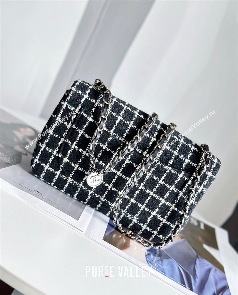 Chanel Wool Tweed and Camellia Small Classic Handbag Black 2023 (jiyuan-23100939)