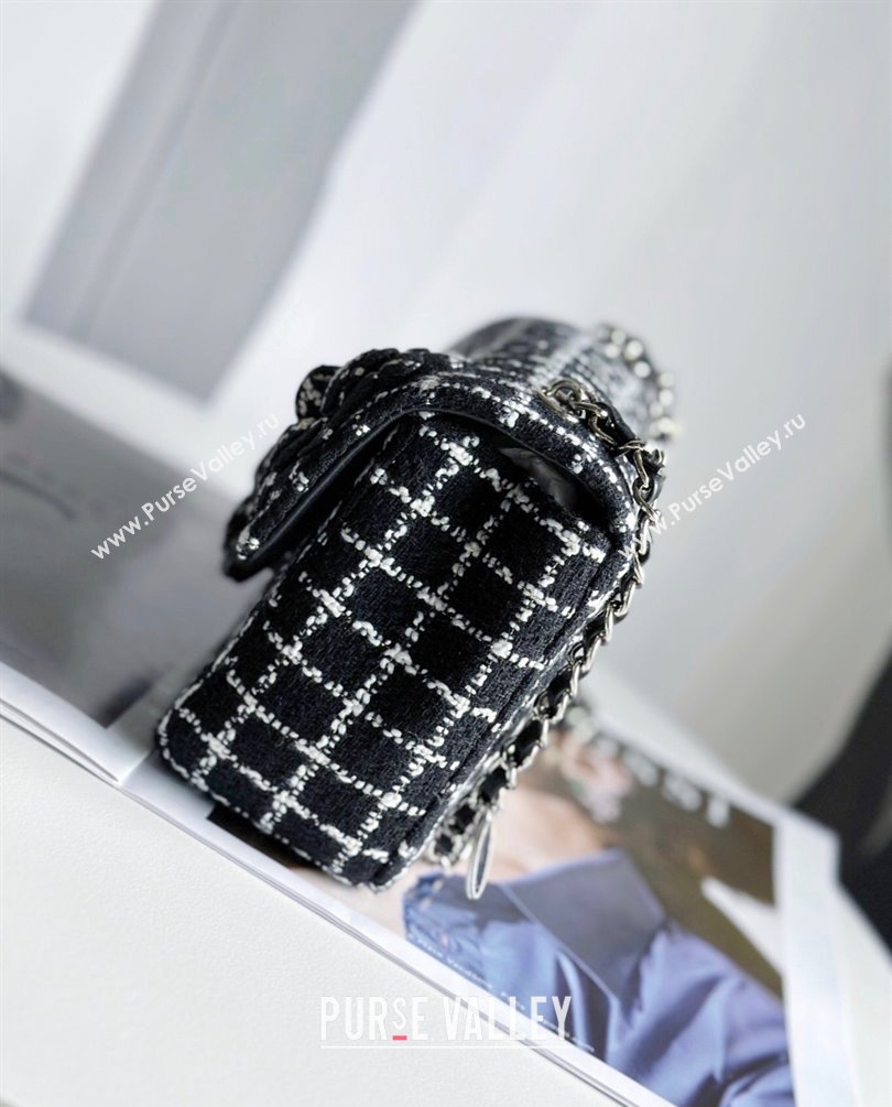 Chanel Wool Tweed and Camellia Small Classic Handbag Black 2023 (jiyuan-23100939)