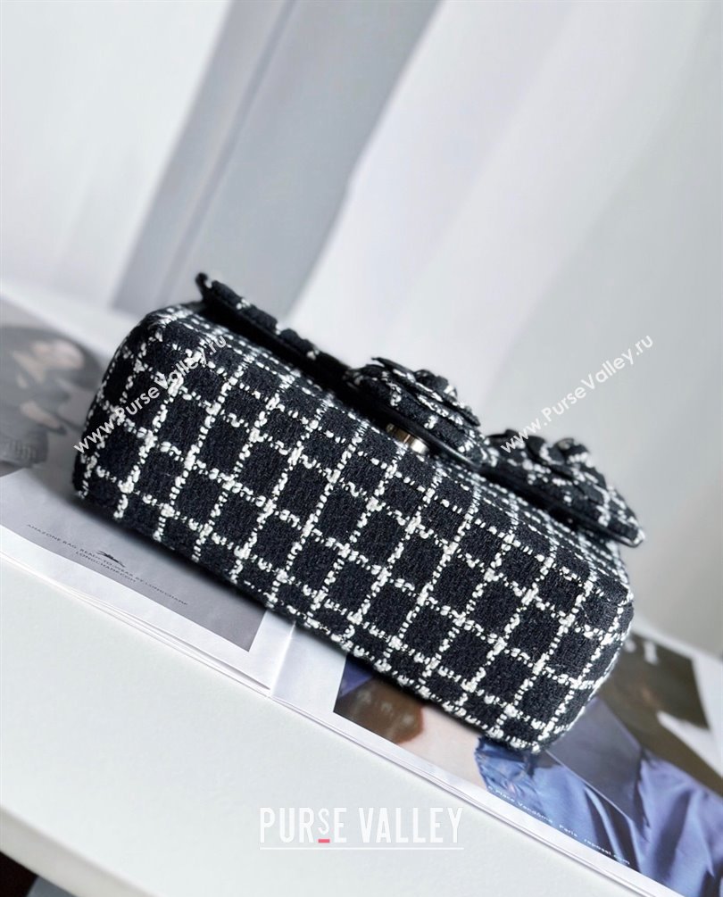 Chanel Wool Tweed and Camellia Small Classic Handbag Black 2023 (jiyuan-23100939)