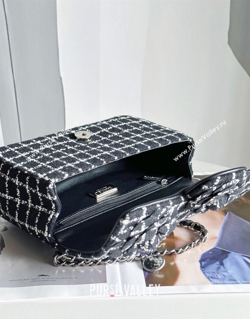 Chanel Wool Tweed and Camellia Small Classic Handbag Black 2023 (jiyuan-23100939)