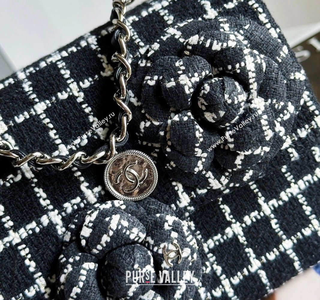 Chanel Wool Tweed and Camellia Small Classic Handbag Black 2023 (jiyuan-23100939)