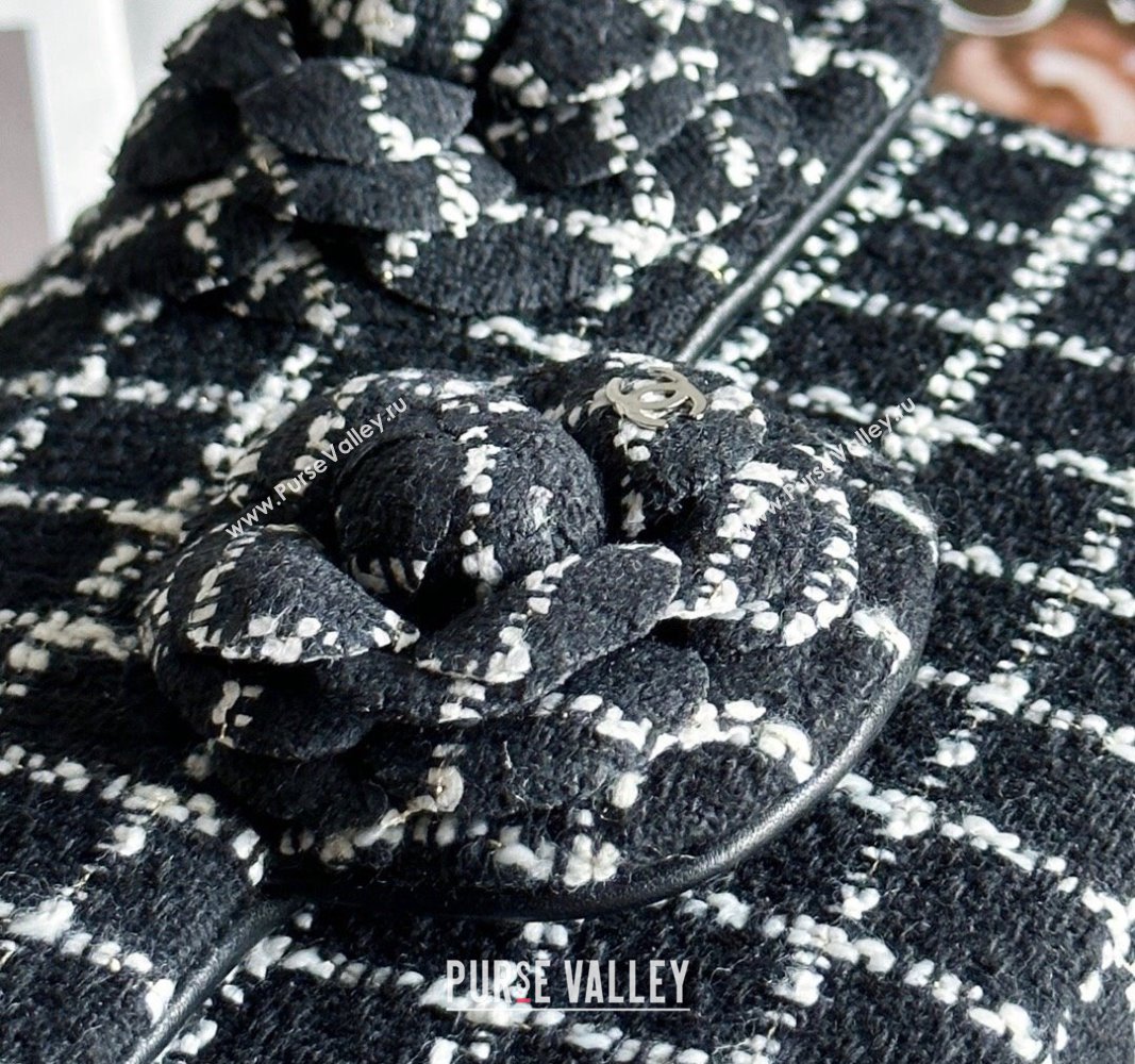 Chanel Wool Tweed and Camellia Small Classic Handbag Black 2023 (jiyuan-23100939)