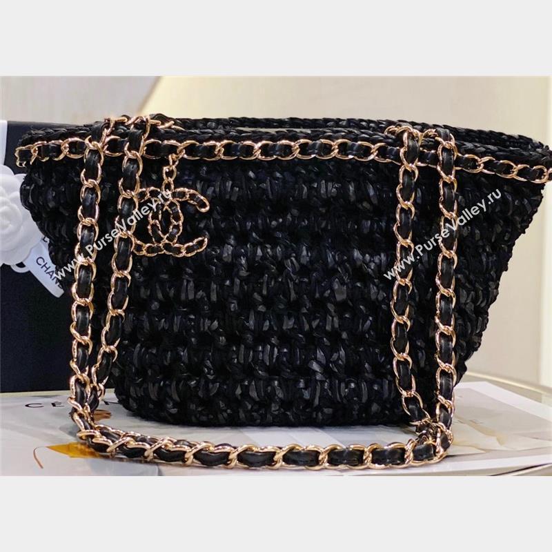 Chanel Small Shopping Bag in Crochet, Mixed Fibers, Calfskin AS3689 Black 2023 (jiyuan-23101025)