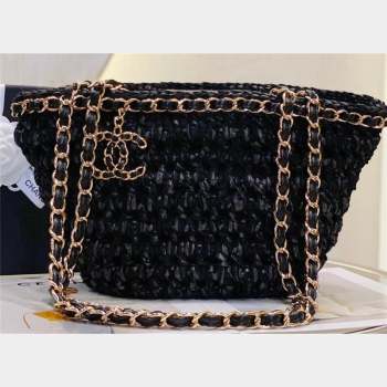 Chanel Small Shopping Bag in Crochet, Mixed Fibers, Calfskin AS3689 Black 2023 (jiyuan-23101025)