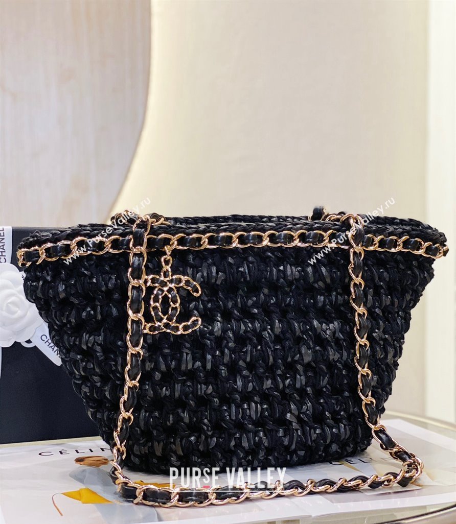 Chanel Small Shopping Bag in Crochet, Mixed Fibers, Calfskin AS3689 Black 2023 (jiyuan-23101025)