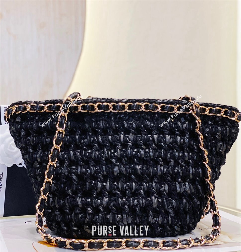 Chanel Small Shopping Bag in Crochet, Mixed Fibers, Calfskin AS3689 Black 2023 (jiyuan-23101025)