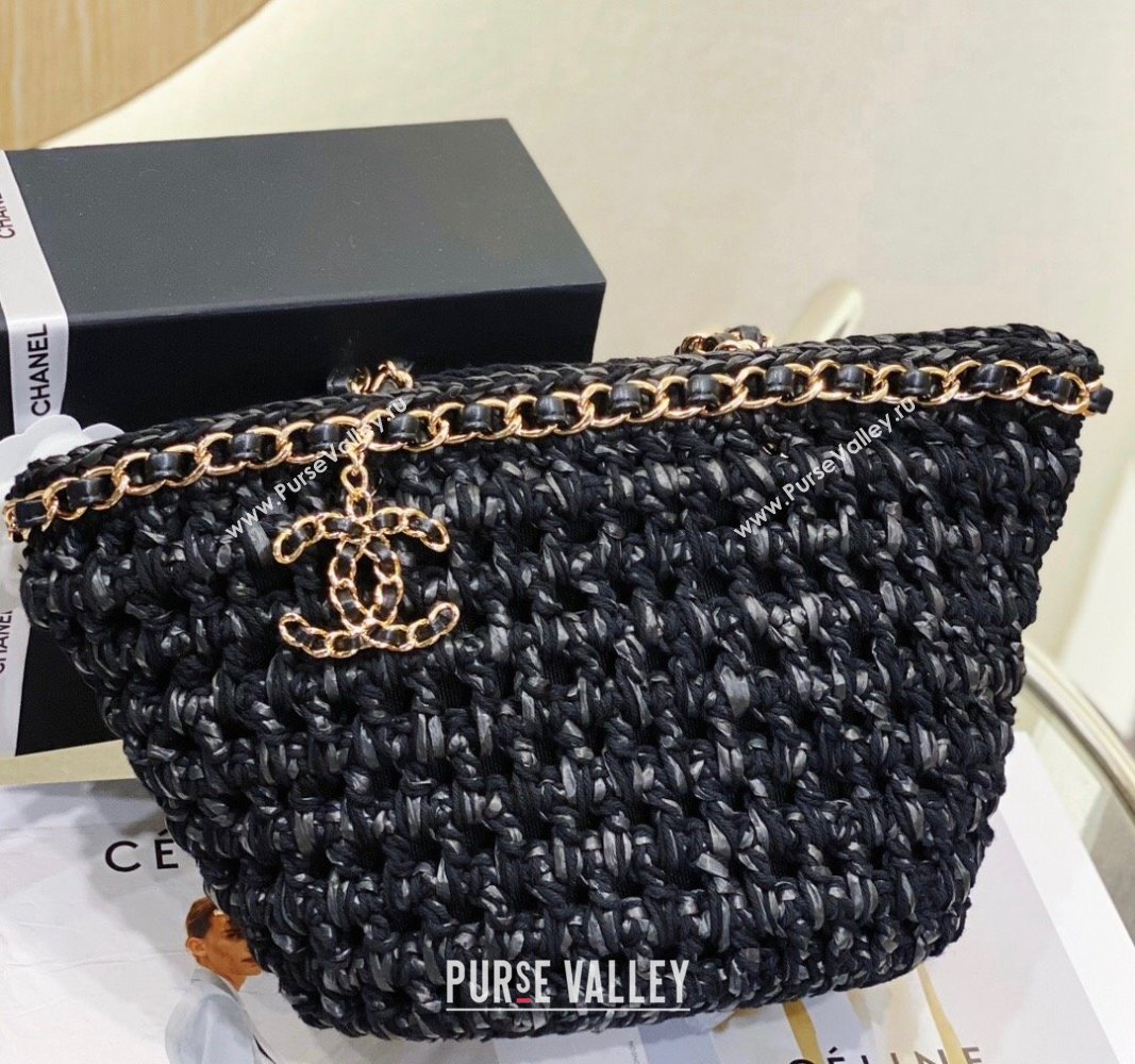 Chanel Small Shopping Bag in Crochet, Mixed Fibers, Calfskin AS3689 Black 2023 (jiyuan-23101025)
