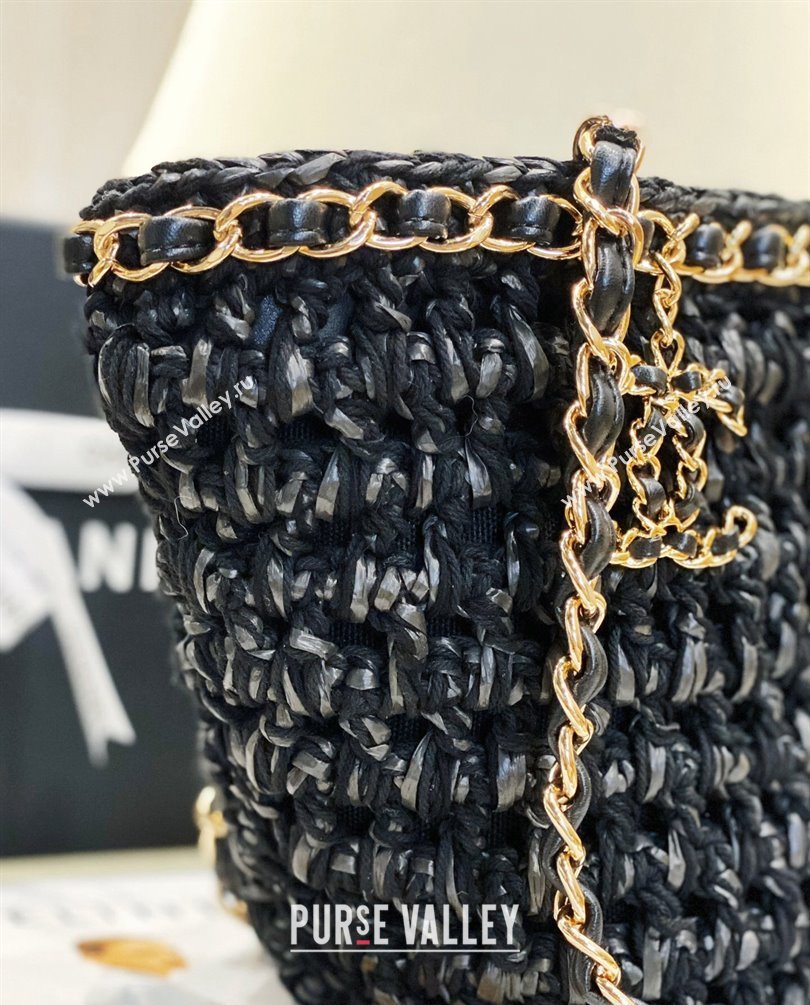Chanel Small Shopping Bag in Crochet, Mixed Fibers, Calfskin AS3689 Black 2023 (jiyuan-23101025)